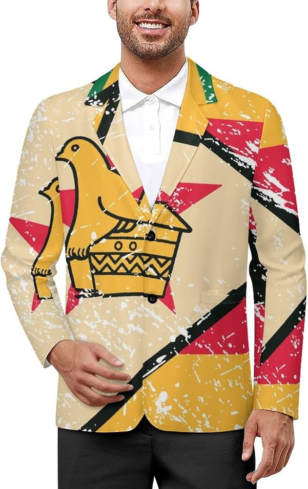 Zimbabwe Vintage Flag Mens Blazer Suit Jacket Lightweight Slim Fit
